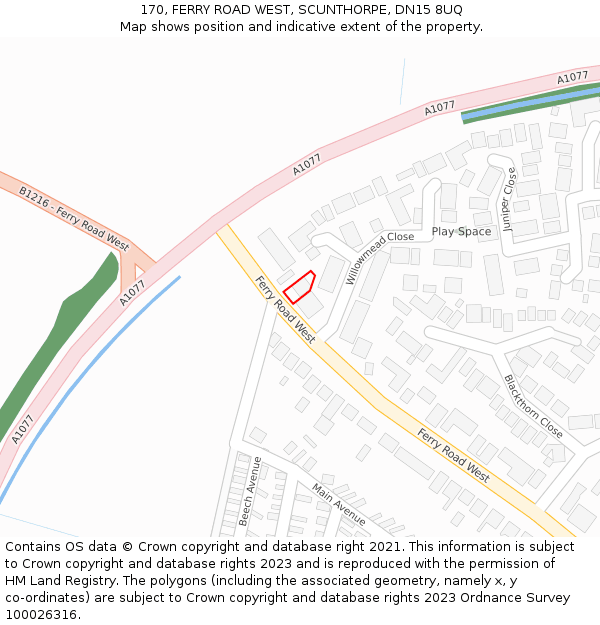 170, FERRY ROAD WEST, SCUNTHORPE, DN15 8UQ: Location map and indicative extent of plot