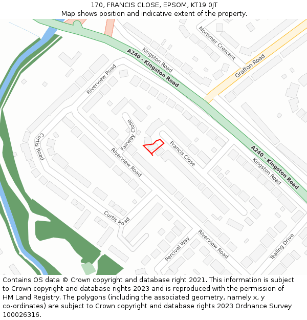 170, FRANCIS CLOSE, EPSOM, KT19 0JT: Location map and indicative extent of plot