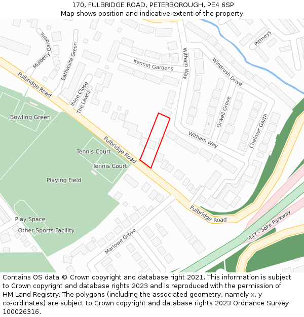 170, FULBRIDGE ROAD, PETERBOROUGH, PE4 6SP: Location map and indicative extent of plot