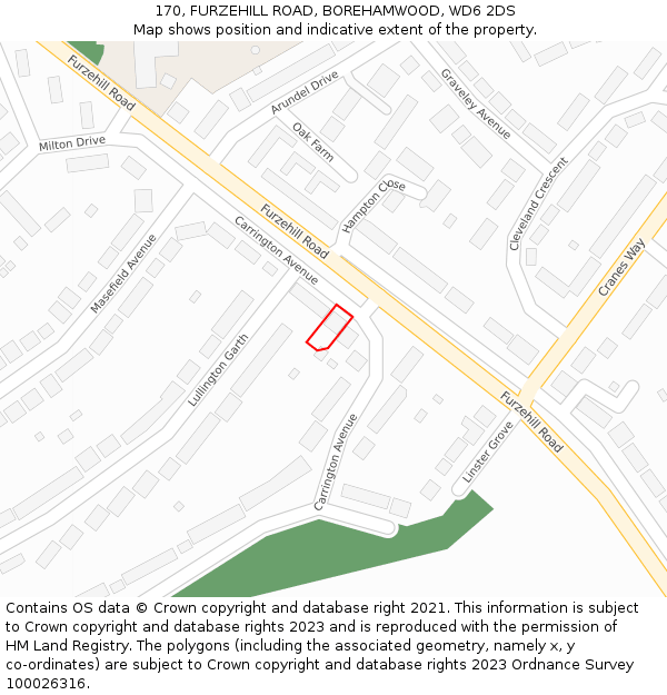 170, FURZEHILL ROAD, BOREHAMWOOD, WD6 2DS: Location map and indicative extent of plot