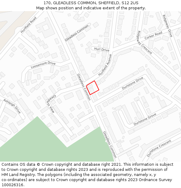 170, GLEADLESS COMMON, SHEFFIELD, S12 2US: Location map and indicative extent of plot
