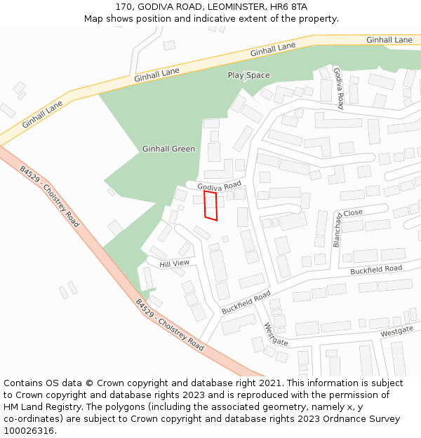 170, GODIVA ROAD, LEOMINSTER, HR6 8TA: Location map and indicative extent of plot