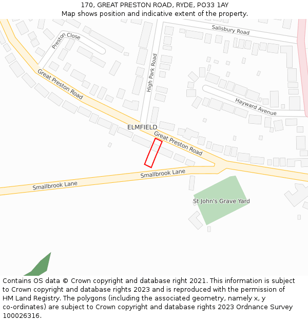 170, GREAT PRESTON ROAD, RYDE, PO33 1AY: Location map and indicative extent of plot