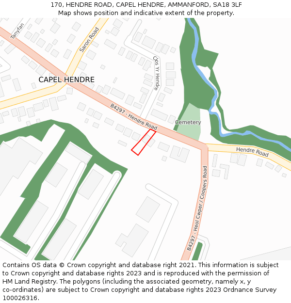 170, HENDRE ROAD, CAPEL HENDRE, AMMANFORD, SA18 3LF: Location map and indicative extent of plot