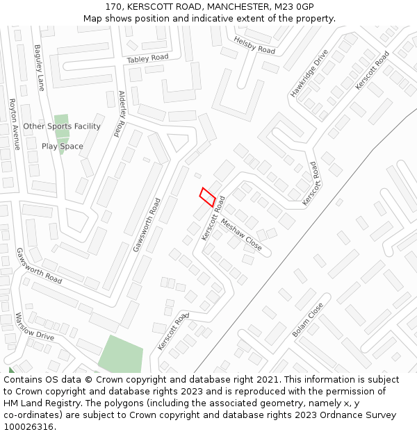 170, KERSCOTT ROAD, MANCHESTER, M23 0GP: Location map and indicative extent of plot