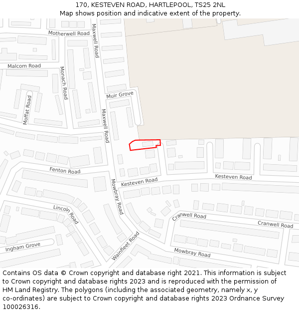 170, KESTEVEN ROAD, HARTLEPOOL, TS25 2NL: Location map and indicative extent of plot