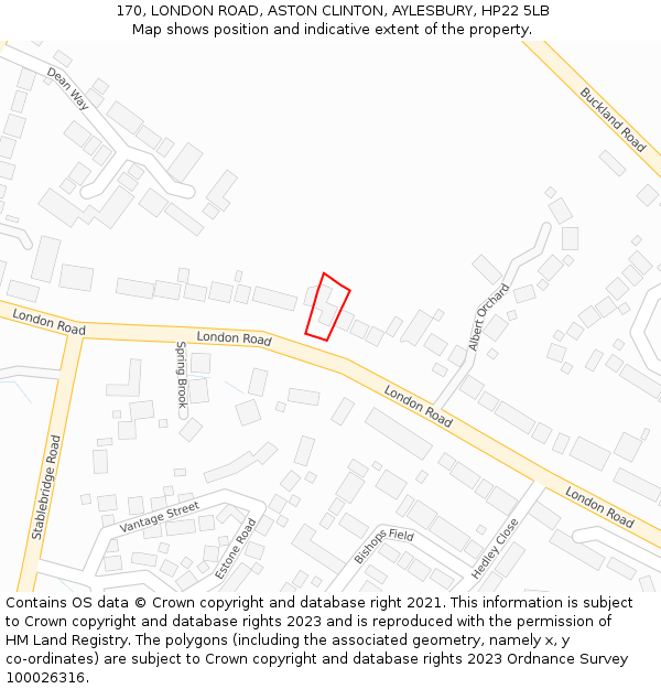 170, LONDON ROAD, ASTON CLINTON, AYLESBURY, HP22 5LB: Location map and indicative extent of plot