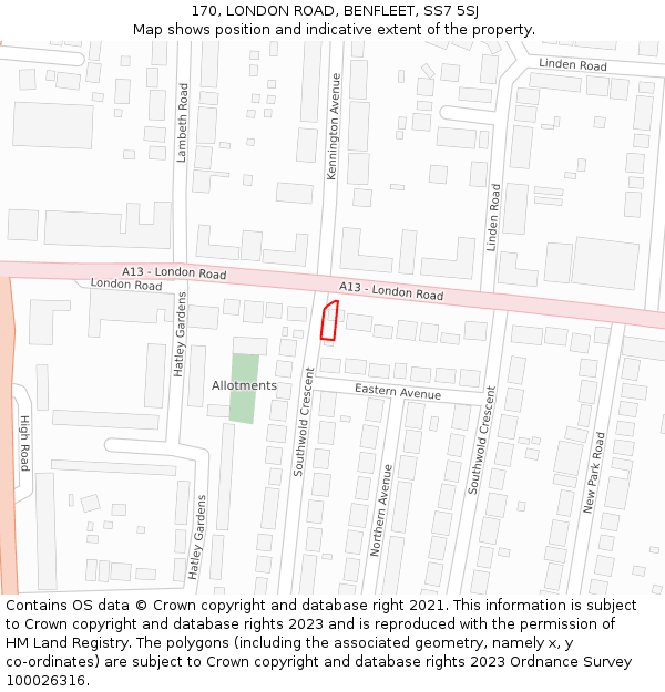 170, LONDON ROAD, BENFLEET, SS7 5SJ: Location map and indicative extent of plot