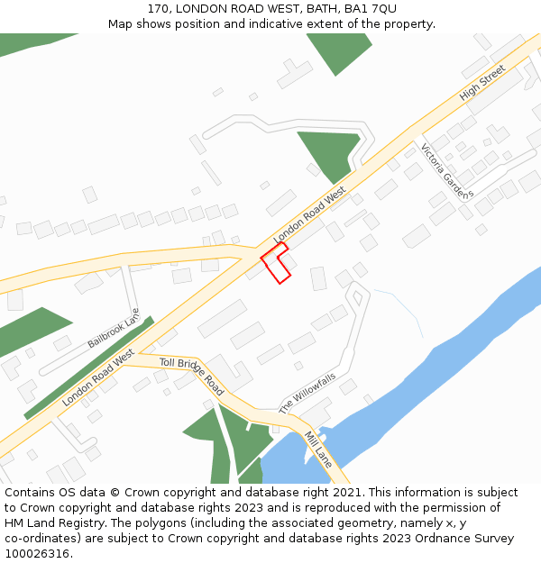170, LONDON ROAD WEST, BATH, BA1 7QU: Location map and indicative extent of plot