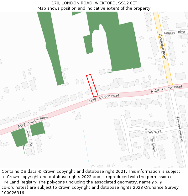 170, LONDON ROAD, WICKFORD, SS12 0ET: Location map and indicative extent of plot