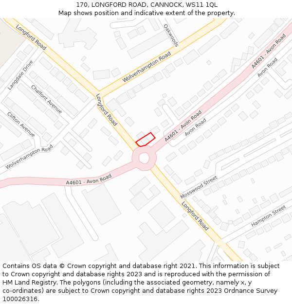 170, LONGFORD ROAD, CANNOCK, WS11 1QL: Location map and indicative extent of plot