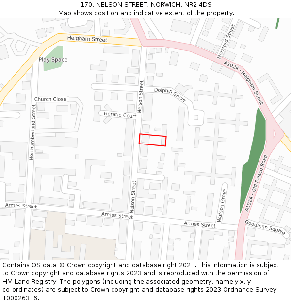 170, NELSON STREET, NORWICH, NR2 4DS: Location map and indicative extent of plot