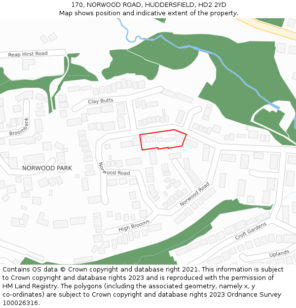 170, NORWOOD ROAD, HUDDERSFIELD, HD2 2YD: Location map and indicative extent of plot