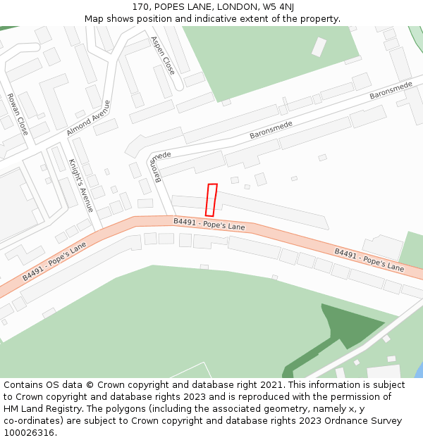 170, POPES LANE, LONDON, W5 4NJ: Location map and indicative extent of plot