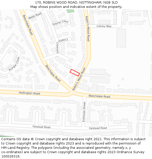 170, ROBINS WOOD ROAD, NOTTINGHAM, NG8 3LD: Location map and indicative extent of plot