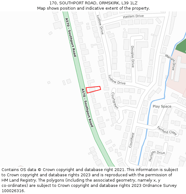 170, SOUTHPORT ROAD, ORMSKIRK, L39 1LZ: Location map and indicative extent of plot