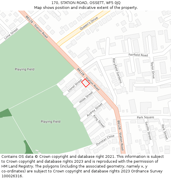 170, STATION ROAD, OSSETT, WF5 0JQ: Location map and indicative extent of plot