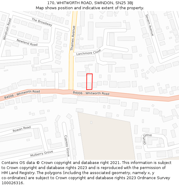 170, WHITWORTH ROAD, SWINDON, SN25 3BJ: Location map and indicative extent of plot