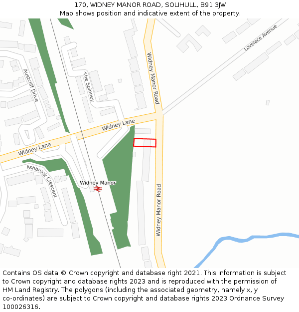 170, WIDNEY MANOR ROAD, SOLIHULL, B91 3JW: Location map and indicative extent of plot