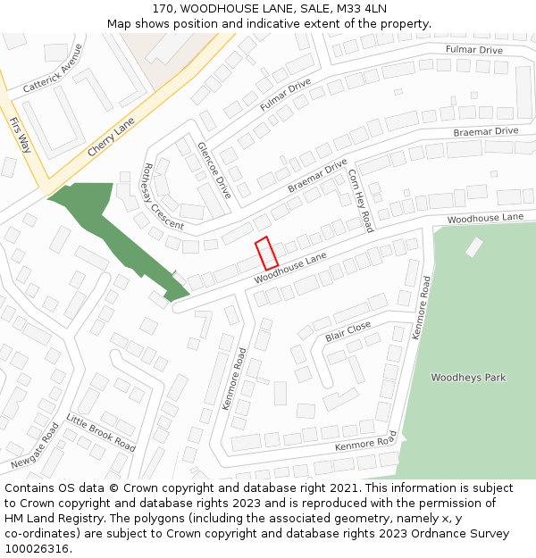 170, WOODHOUSE LANE, SALE, M33 4LN: Location map and indicative extent of plot