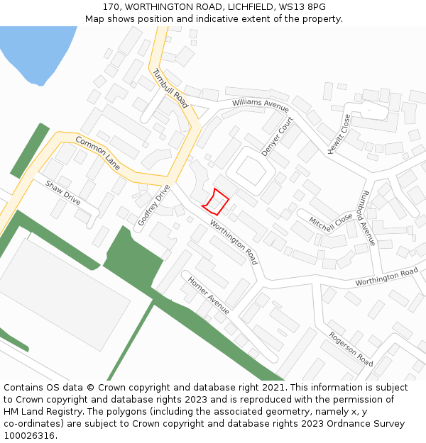 170, WORTHINGTON ROAD, LICHFIELD, WS13 8PG: Location map and indicative extent of plot