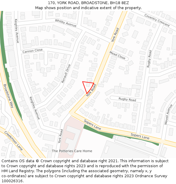 170, YORK ROAD, BROADSTONE, BH18 8EZ: Location map and indicative extent of plot