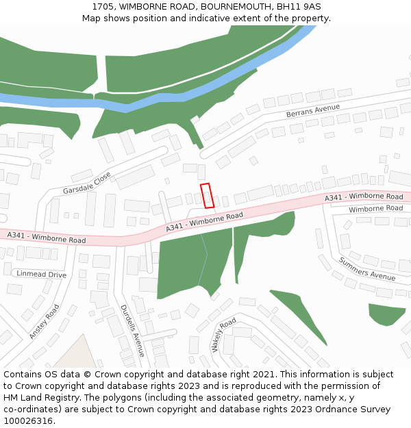 1705, WIMBORNE ROAD, BOURNEMOUTH, BH11 9AS: Location map and indicative extent of plot