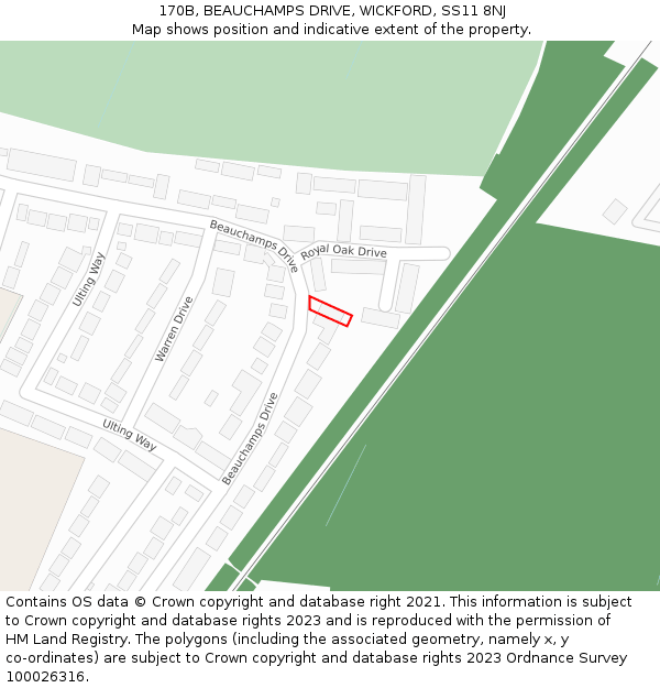 170B, BEAUCHAMPS DRIVE, WICKFORD, SS11 8NJ: Location map and indicative extent of plot