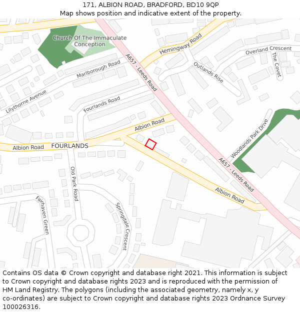 171, ALBION ROAD, BRADFORD, BD10 9QP: Location map and indicative extent of plot
