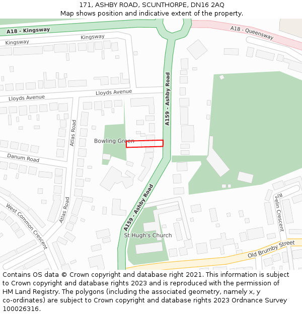 171, ASHBY ROAD, SCUNTHORPE, DN16 2AQ: Location map and indicative extent of plot