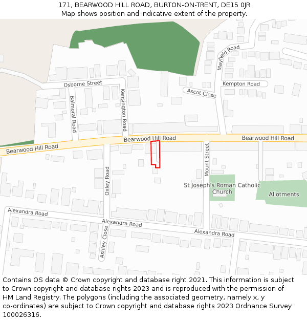 171, BEARWOOD HILL ROAD, BURTON-ON-TRENT, DE15 0JR: Location map and indicative extent of plot