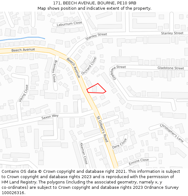 171, BEECH AVENUE, BOURNE, PE10 9RB: Location map and indicative extent of plot