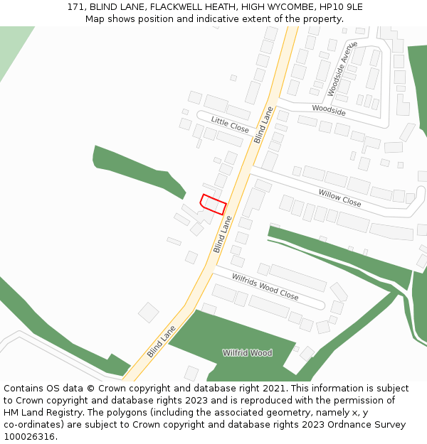 171, BLIND LANE, FLACKWELL HEATH, HIGH WYCOMBE, HP10 9LE: Location map and indicative extent of plot