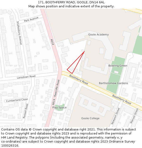 171, BOOTHFERRY ROAD, GOOLE, DN14 6AL: Location map and indicative extent of plot