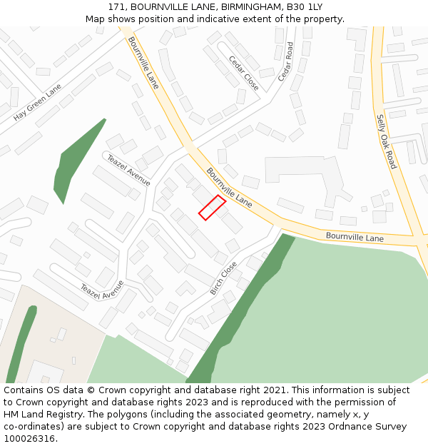 171, BOURNVILLE LANE, BIRMINGHAM, B30 1LY: Location map and indicative extent of plot