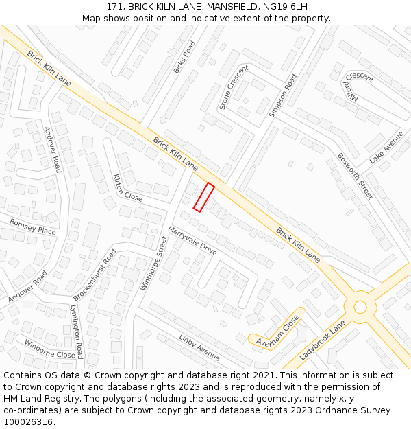 171, BRICK KILN LANE, MANSFIELD, NG19 6LH: Location map and indicative extent of plot