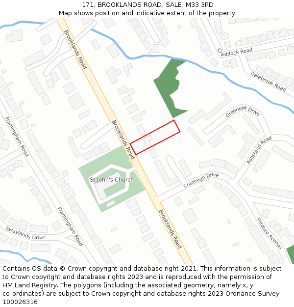 171, BROOKLANDS ROAD, SALE, M33 3PD: Location map and indicative extent of plot