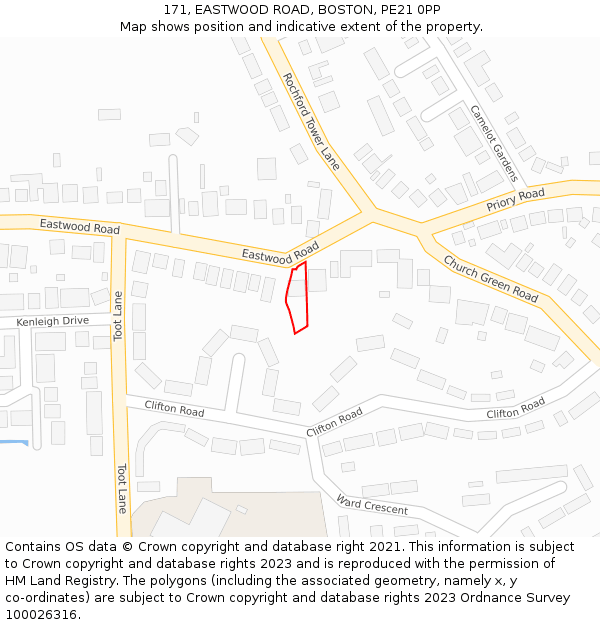 171, EASTWOOD ROAD, BOSTON, PE21 0PP: Location map and indicative extent of plot