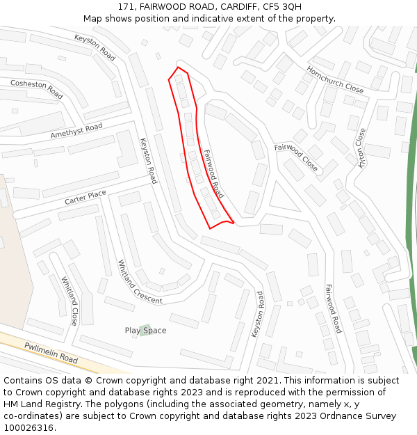 171, FAIRWOOD ROAD, CARDIFF, CF5 3QH: Location map and indicative extent of plot