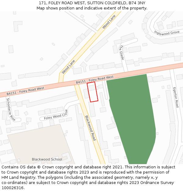 171, FOLEY ROAD WEST, SUTTON COLDFIELD, B74 3NY: Location map and indicative extent of plot