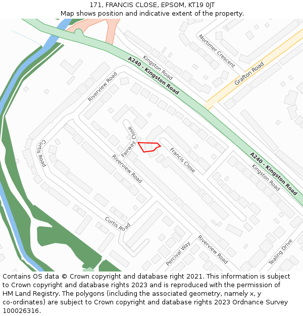 171, FRANCIS CLOSE, EPSOM, KT19 0JT: Location map and indicative extent of plot