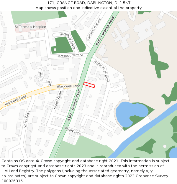 171, GRANGE ROAD, DARLINGTON, DL1 5NT: Location map and indicative extent of plot