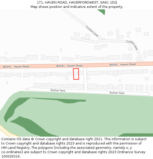 171, HAVEN ROAD, HAVERFORDWEST, SA61 1DQ: Location map and indicative extent of plot