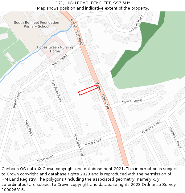 171, HIGH ROAD, BENFLEET, SS7 5HY: Location map and indicative extent of plot