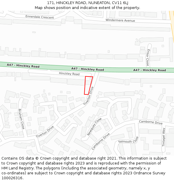171, HINCKLEY ROAD, NUNEATON, CV11 6LJ: Location map and indicative extent of plot