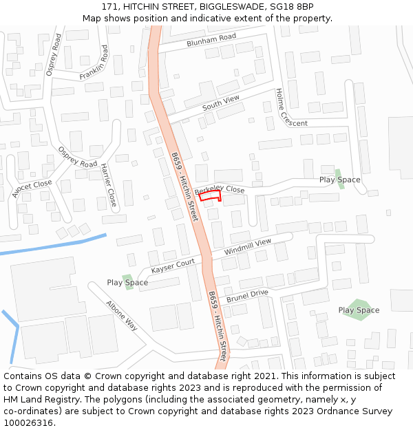 171, HITCHIN STREET, BIGGLESWADE, SG18 8BP: Location map and indicative extent of plot