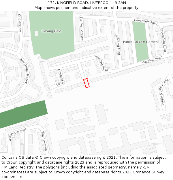 171, KINGFIELD ROAD, LIVERPOOL, L9 3AN: Location map and indicative extent of plot