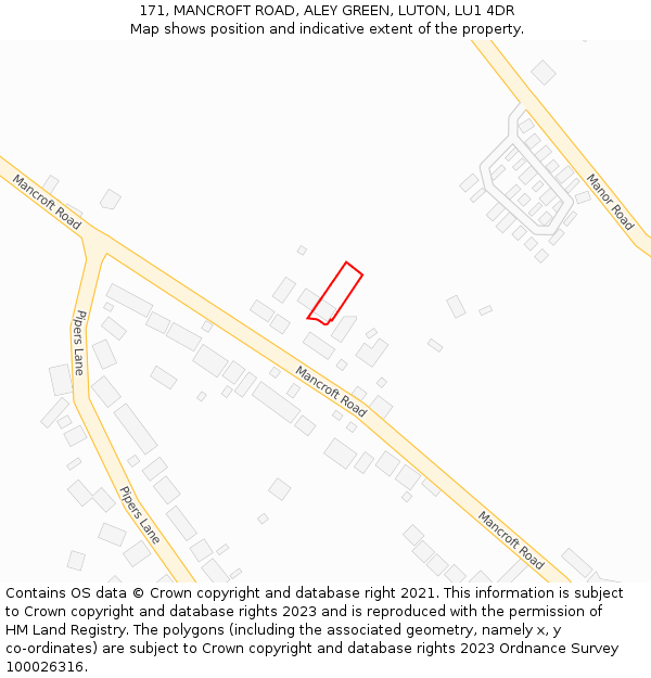 171, MANCROFT ROAD, ALEY GREEN, LUTON, LU1 4DR: Location map and indicative extent of plot