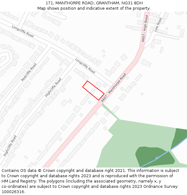 171, MANTHORPE ROAD, GRANTHAM, NG31 8DH: Location map and indicative extent of plot