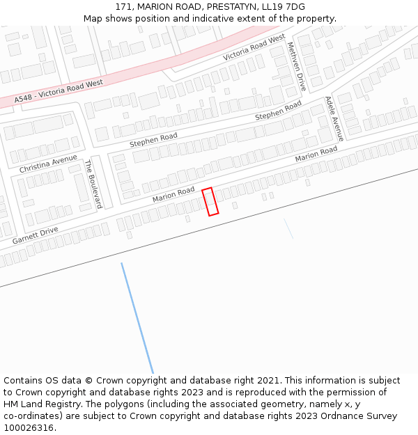 171, MARION ROAD, PRESTATYN, LL19 7DG: Location map and indicative extent of plot